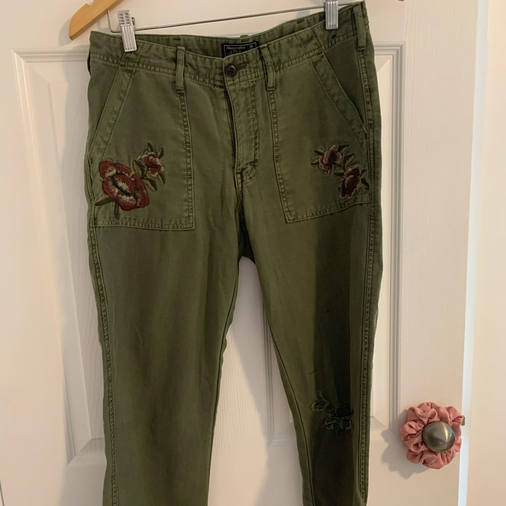 A&F Embroidered khaki pants